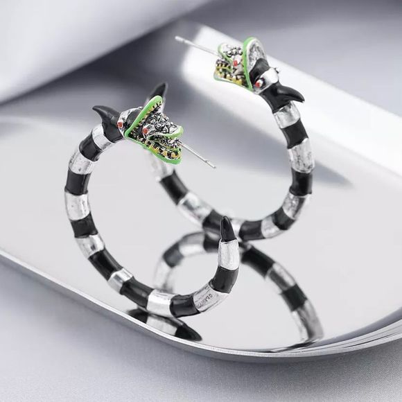 Hot Topic Jewelry - ONE PAIR LEFT! BEETLE JUICE HOOP LOOP FETISH BLACK & WHITE STRIPE SAND WORM 🪱